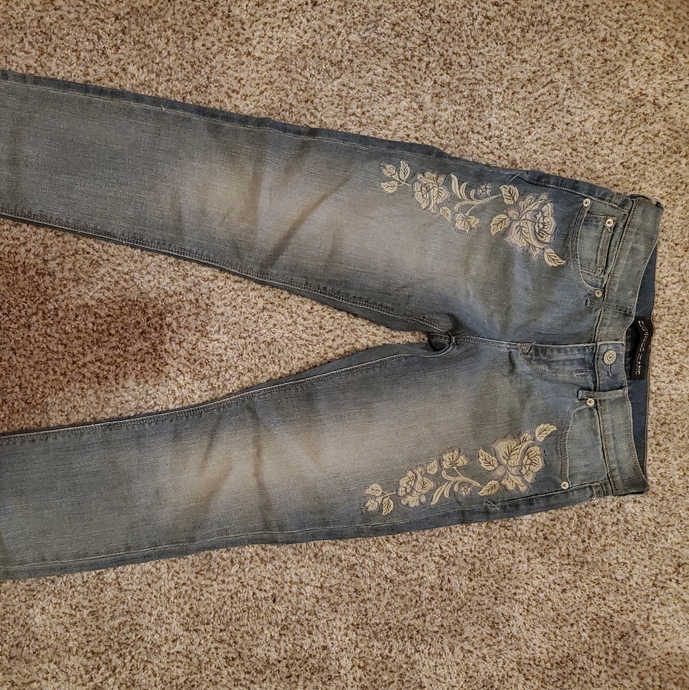 Express Light Wash Embroidered Mid-rise Jeggings
